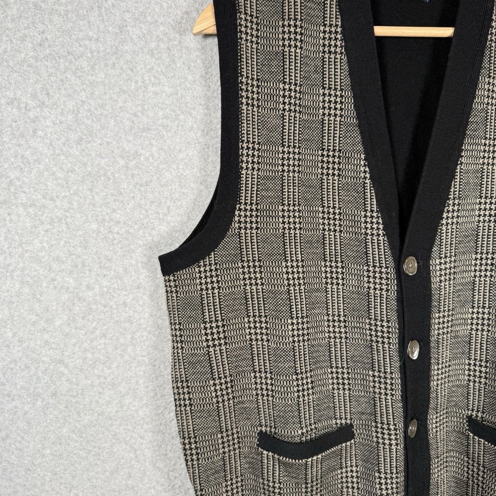 Vintage 90s Polo Ralph Lauren Houndstooth Wool Silk Sweater Vest Cardigan Mens M - Picture 2 of 6